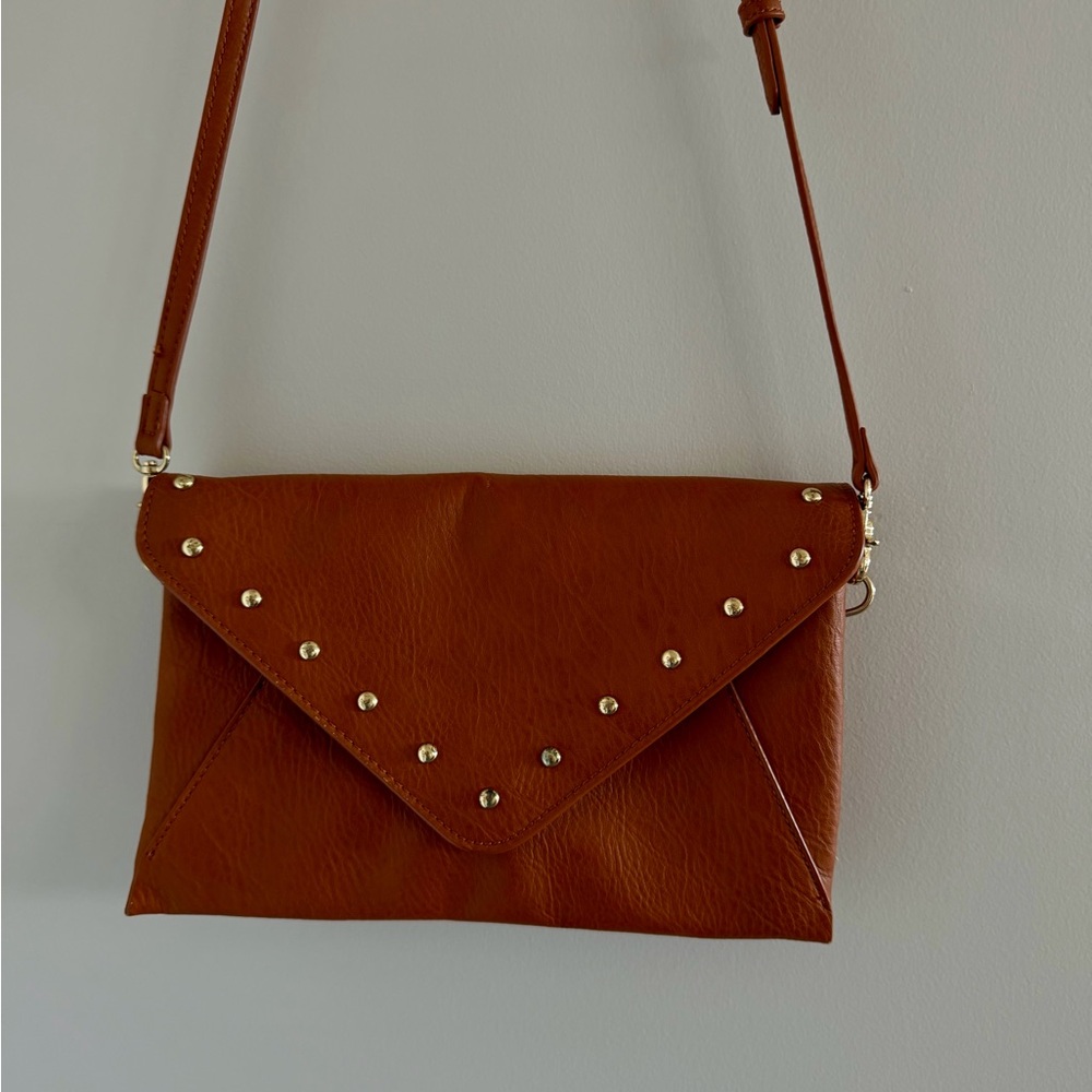 INC Women’s Boho Western Crossbody Rustic Studded Purse Chic Cognac Bag
